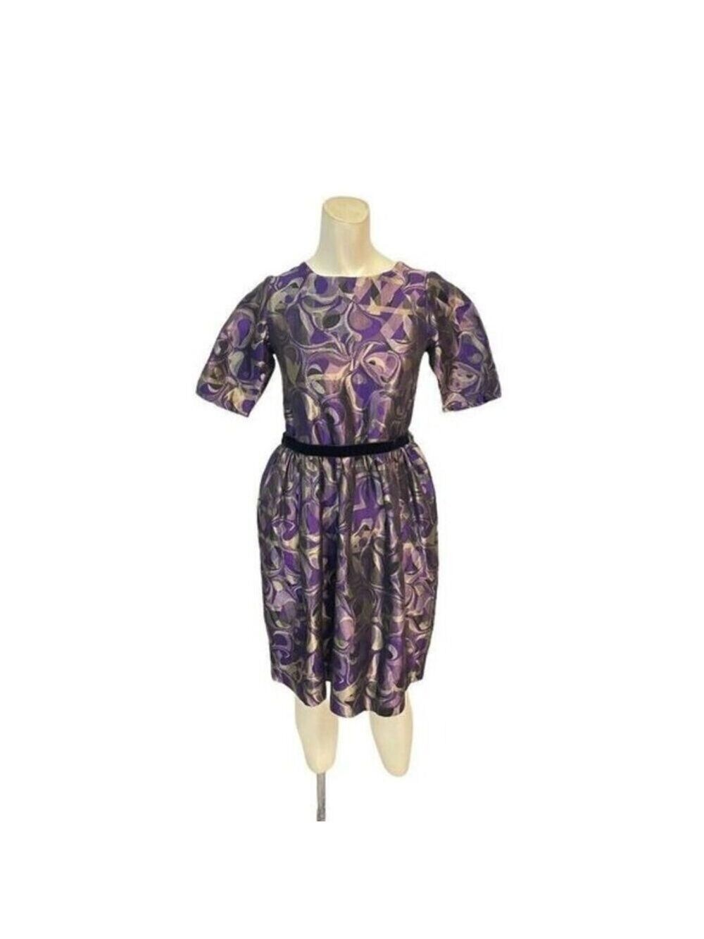 Vintage Via Veneto Italy Purple Gold Brocade Dress XS 0 2